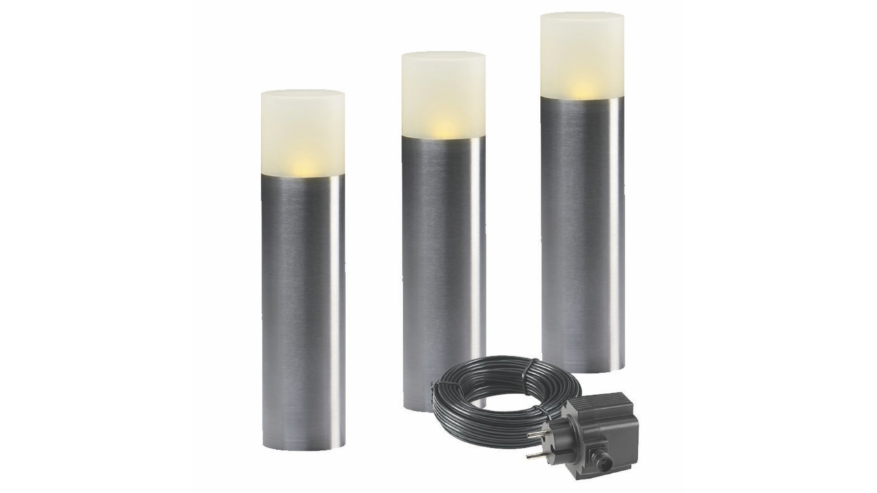 Oak, 3-er Set (4122603) комплект из светильников, IP44, тип лампы SMD 12V AC/DC, мощность 1 Вт, 35 Lumen, ресурс 10к часов. Тип кабеля SPT-1W(1 м). Материал - нерж.сталь

