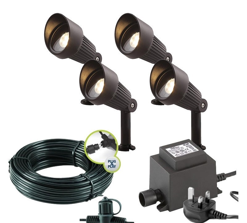 Focus, 4-er Set (3151014) Набор из 4-х светильников, IP44, тип лампы LED MR16 12V AC/DC, мощность 3 Вт, 190 Lumen, ресурс 10к часов. Тип кабеля SPT-1W(2 м). Материал - алюминий.
